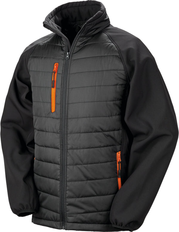 Recycled black compass padded softshell jacket