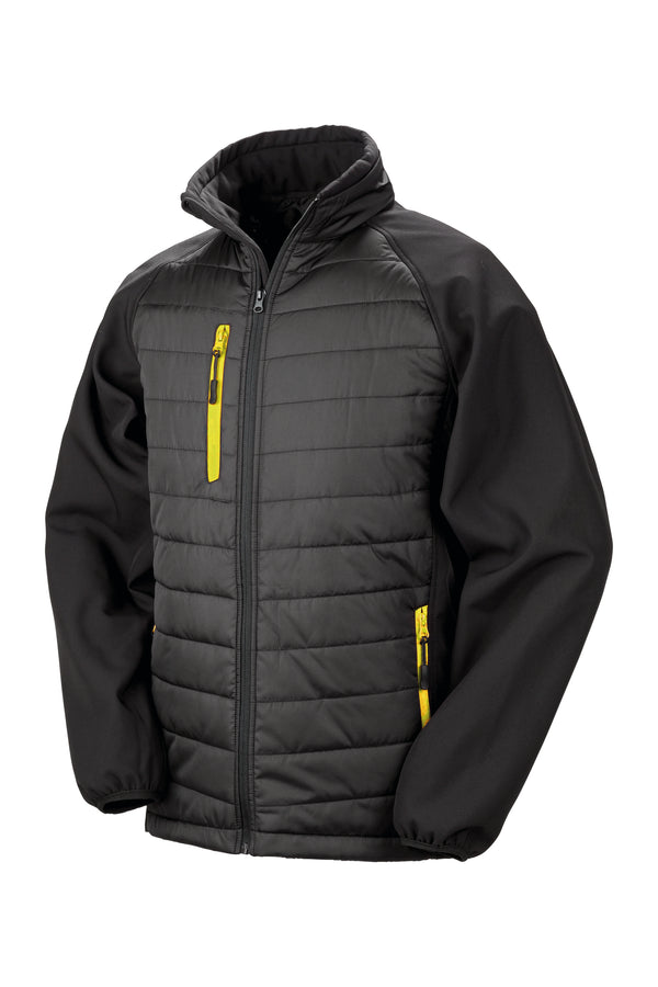 Recycled black compass padded softshell jacket