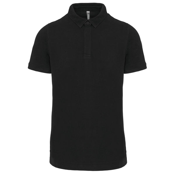 Men's polo shirt with snap button collar and short sleeves