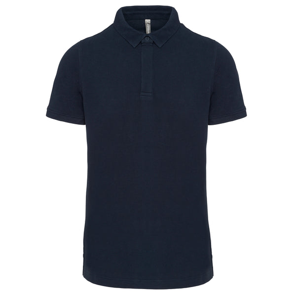 Men's polo shirt with snap button collar and short sleeves