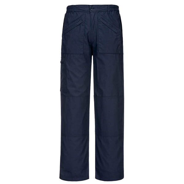 Action trousers with water-repellent treatment