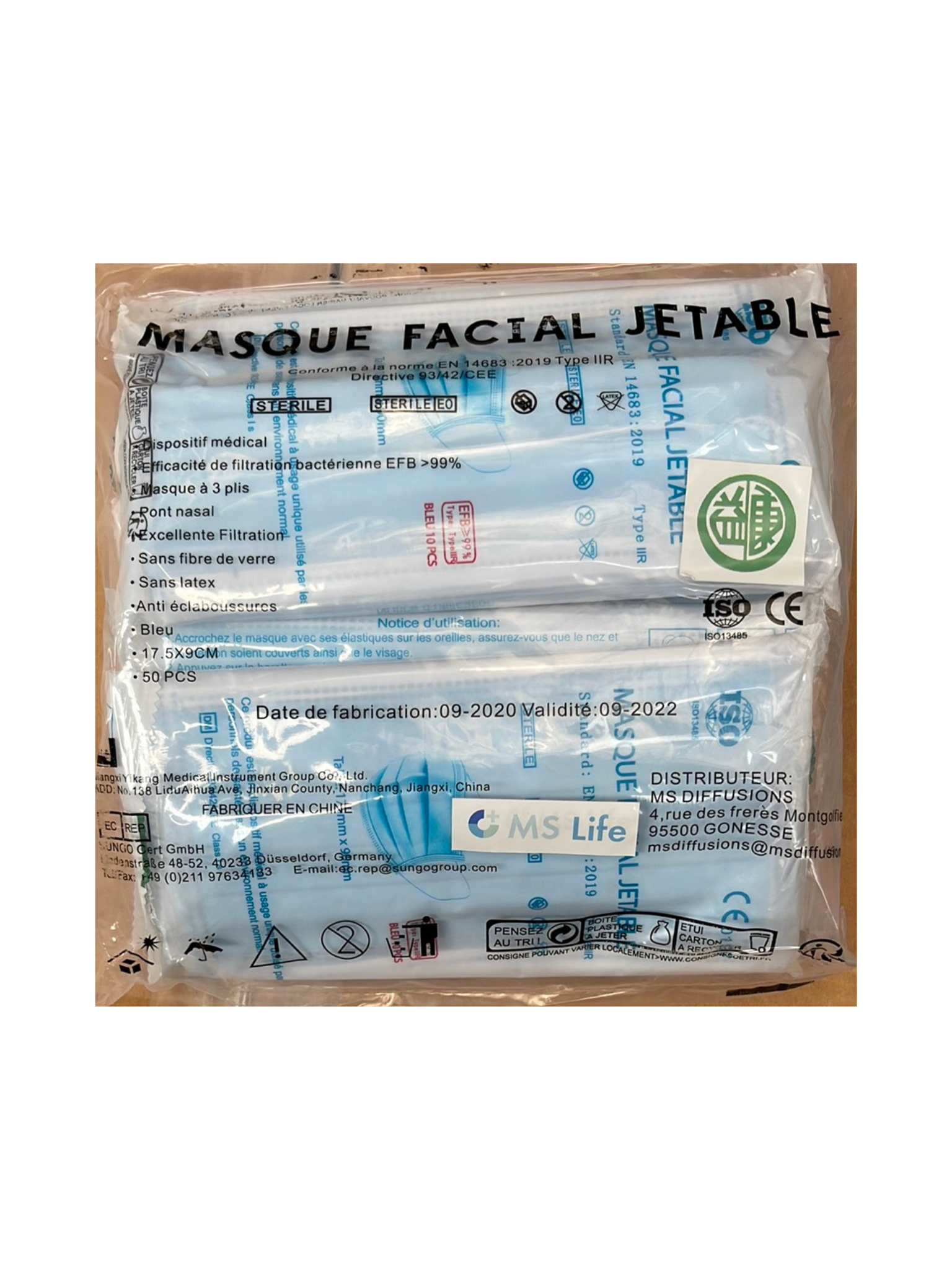 Type IIR sterile surgical mask - sterile box of 50