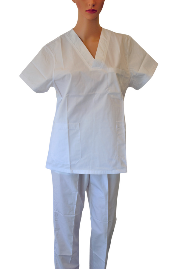 Ensemble médical femme blouse manche courte et pantalon blanc - Taille L