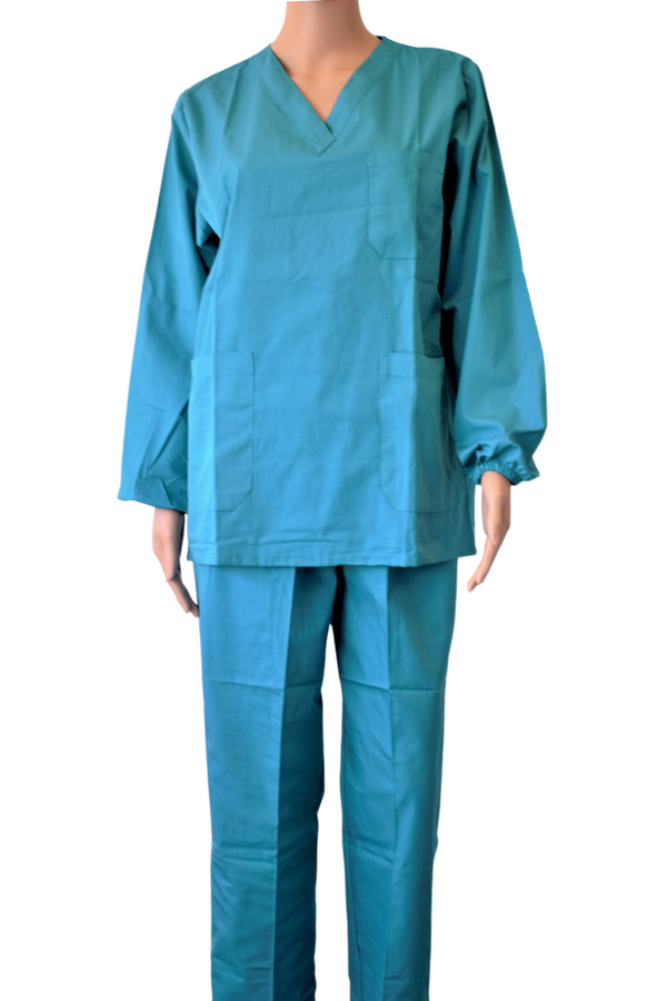 Ensemble médical femme blouse manche longue et pantalon turquoise femme - Taille L