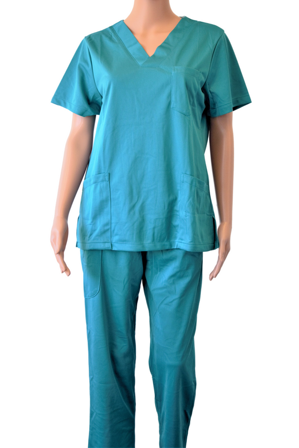 Medische set voor dames, blouse met korte mouwen en turquoise broek - Maat L