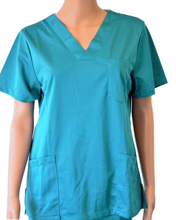 Medische set voor dames, blouse met korte mouwen en turquoise broek - Maat L