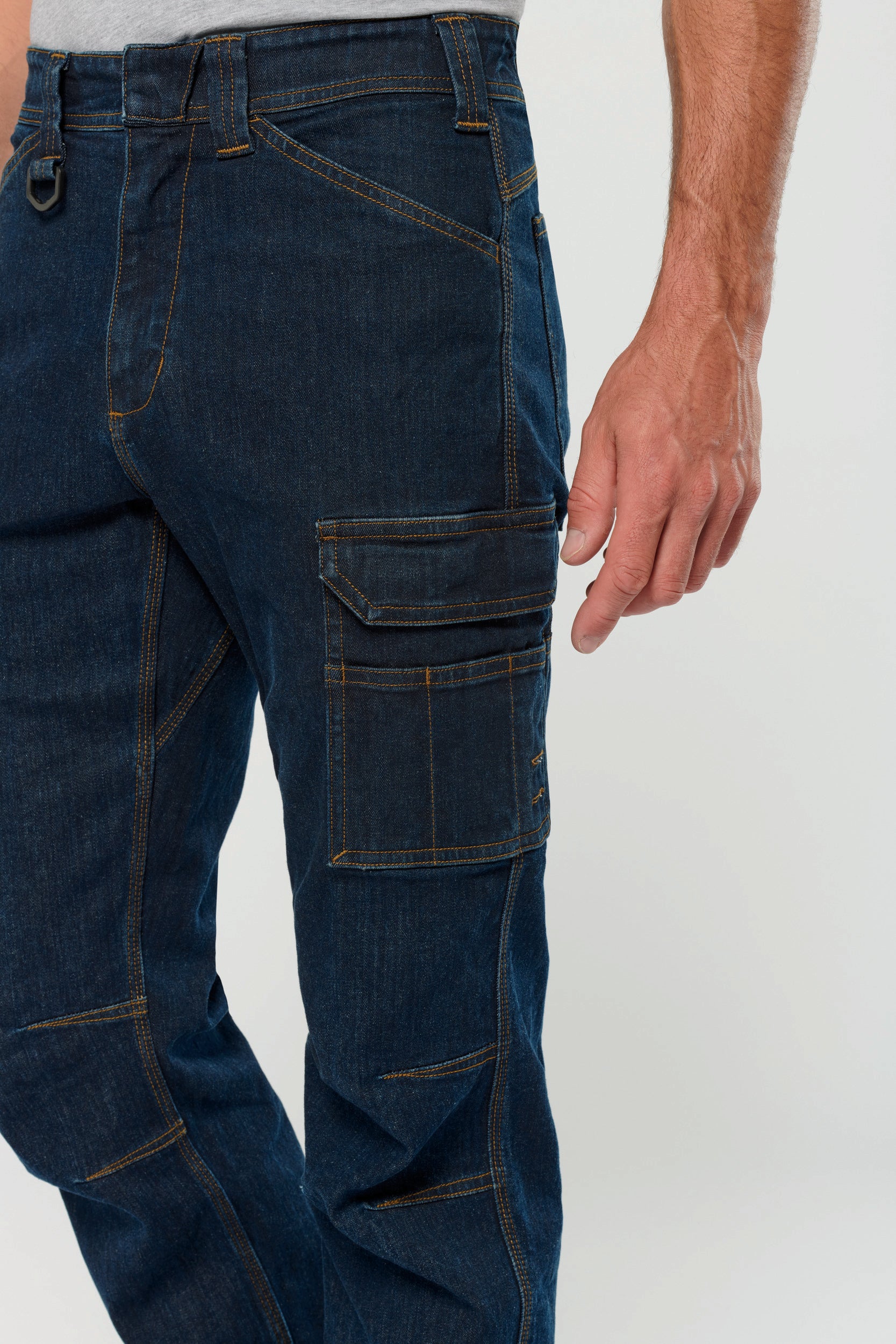 Men's multi-pocket denim trousers