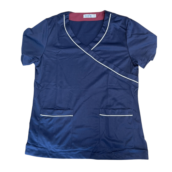 Women's medical set, short-sleeved blouse and navy and white pants - Size L